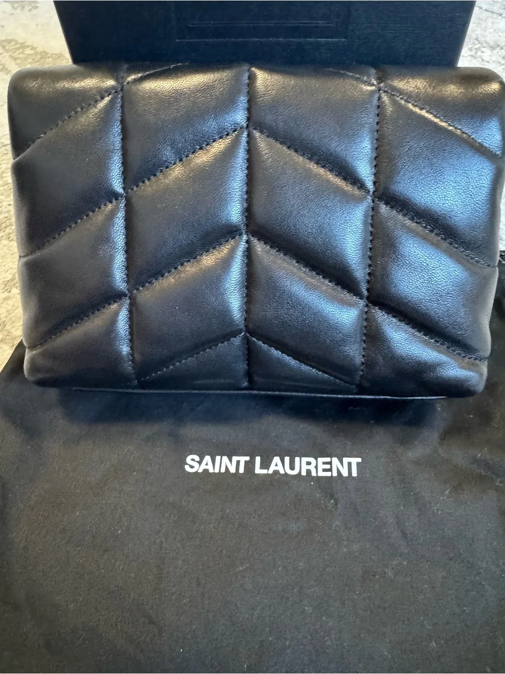 Yves Saint Laurent Black Quilted Leather Puffer Clutch with Gold YSL Logo - Picture 4 of 14
